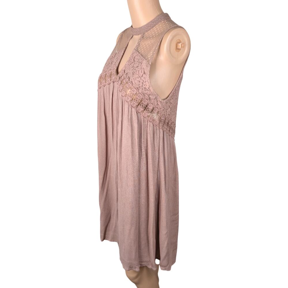 NWT Altar'd State Taupe Lace Crochet Swiss Dot Shift Dress Tunic Cottagecore S - Picture 4 of 9